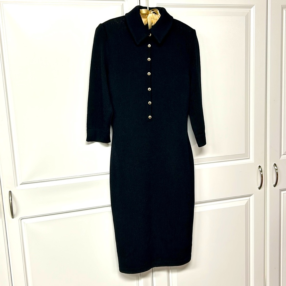 St. John Collection Black Dress with Gold Buttons